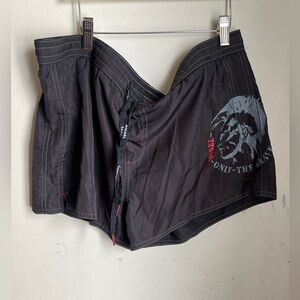 DIESEL Black Swim Shorts with Gray Graphic and Red Accents